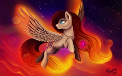 Size: 2529x1581 | Tagged: safe, artist:das_leben, oc, oc only, pegasus, pony, female, flying, glow, jewelry, lens flare, looking back, mare, necklace, shooting star, solo, stars