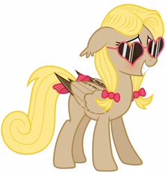 Size: 4774x4948 | Tagged: safe, artist:vito, oc, oc only, oc:edelweiss, bat pony, pegasus, pony, absurd resolution, blushing, bow, disguise, heart lenses, pegasus wings, pigtails, seems legit, simple background, solo, sunglasses, tape, vector, white background