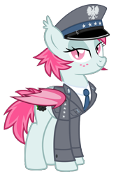 Size: 3049x4593 | Tagged: source needed, safe, artist:vito, oc, oc only, oc:robinia, bat pony, pony, clothes, hat, milicja obywatelska, militia, peaked cap, poland, police, polish, simple background, transparent background, uniform, vector