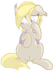 Size: 1907x2443 | Tagged: safe, artist:vito, oc, oc only, oc:pom pom, belly button, blind, crying, cute, floppy ears, fluffy, happy, looking away, simple background, sitting, smiling, solo, tears of joy, transparent background, vector