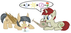 Size: 5000x2334 | Tagged: safe, artist:vito, oc, oc only, oc:acacia, oc:rosewood, bat pony, pony, plant, simple background, transparent background, vector