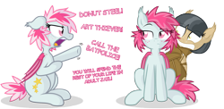 Size: 5717x2796 | Tagged: safe, artist:vito, oc, oc only, oc:acacia, oc:morning star, oc:robinia, bat pony, pony, angry, donut steel, scared, simple background, transparent background, vector, yelling