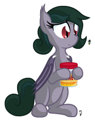 Size: 1815x2333 | Tagged: safe, artist:vito, oc, oc only, oc:milkshake honeymoon, bat pony, pony, honey, jar, sad, solo