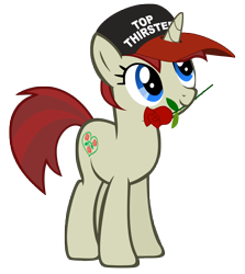 Size: 4379x4904 | Tagged: safe, artist:vito, oc, oc only, oc:rosewood, pony, unicorn, vampony, absurd resolution, baseball cap, fangs, female, hat, mare, rose, simple background, solo, top gun hat, transparent background