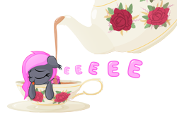 Size: 4601x3052 | Tagged: safe, artist:vito, oc, oc only, oc:heartbeat, bat pony, pony, absurd resolution, cup, cup of pony, eeee, female, filly, micro, solo, teacup, teapot, tiny