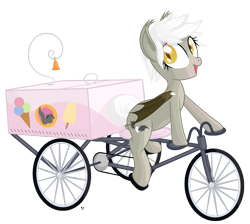 Size: 2500x2238 | Tagged: safe, artist:vito, oc, oc only, oc:gloom wing, bat pony, pony, food, ice cream, simple background, smiling, solo, transparent background, tricycle