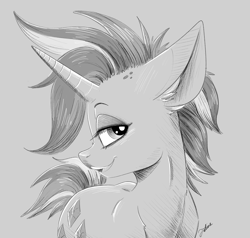 Size: 3438x3274 | Tagged: safe, artist:faline-art, rarity, pony, unicorn, it isn't the mane thing about you, alternate hairstyle, female, mare, monochrome, punk, raripunk, smiling, solo