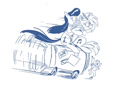 Size: 1019x696 | Tagged: safe, artist:jowyb, dj pon-3, octavia melody, vinyl scratch, earth pony, pony, unicorn, female, mare, monochrome, suitcase