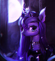 Size: 1890x2123 | Tagged: safe, artist:lmgchikess, princess luna, alicorn, pony, chromatic aberration, crown, female, jewelry, mare, moon, night, regalia, solo