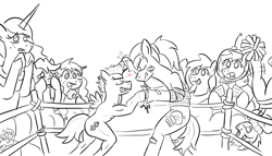 Size: 1280x730 | Tagged: safe, artist:jargon scott, big macintosh, buffy biceps, butterscotch, fluttershy, macareina, pegasus, pony, macadamia, multeity, princess big mac, rule 63, snowflake, too many macareinas, wrestling