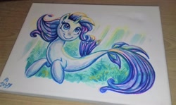 Size: 3264x1947 | Tagged: safe, artist:jowyb, rarity, seapony (g4), female, mare, seaponified, seapony rarity, solo, species swap, traditional art