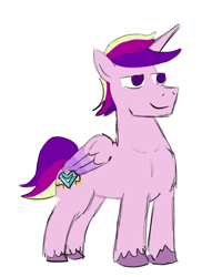 Size: 500x655 | Tagged: safe, artist:jargon scott, prince bolero, princess cadance, alicorn, pony, colored hooves, male, rule 63, simple background, smiling, solo, stallion, unshorn fetlocks, white background