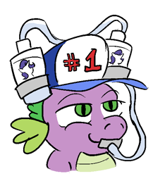 Size: 487x560 | Tagged: safe, artist:jargon scott, rarity, spike, dragon, pony, unicorn, baseball cap, cap, drinking, drinking hat, female, hat, lube, male, pony up lube, shipping, smitty werbenjagermanjensen, solo, sparity, straight