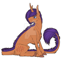 Size: 800x781 | Tagged: safe, artist:dementra369, oc, oc only, pony, unicorn, chest fluff, fangs, simple background, sitting, smiling, solo, transparent background, unshorn fetlocks, watermark