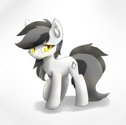 Size: 1280x1272 | Tagged: safe, artist:morningbullet, oc, oc only, oc:noot, earth pony, pony, cheek fluff, chest fluff, ear fluff, female, fluffy, lidded eyes, mare, raised hoof, semi-transparent, shy, smiling, standing