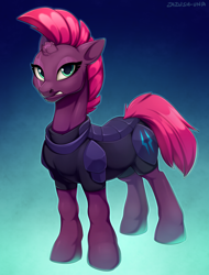 Size: 1670x2200 | Tagged: safe, artist:hattiezazu, tempest shadow, pony, unicorn, my little pony: the movie, broken horn, eye scar, female, looking at you, mare, scar, simple background, solo