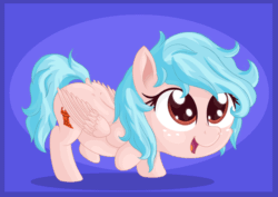 Size: 1500x1061 | Tagged: safe, alternate version, artist:vito, cozy glow, pegasus, pony, a better ending for cozy, alternate hairstyle, animated, cozy glow is best facemaker, cozybetes, cozylove, cute, dock, female, filly, foal, gif, happy, open mouth, simple background, solo, tavi taps, trotting, trotting in place