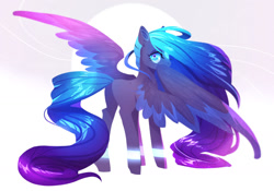 Size: 1280x895 | Tagged: safe, artist:ebony-inke, oc, oc only, pegasus, pony, color porn, eyestrain warning, flank, long mane, looking back, plot, rear view, solo, spread wings, wings