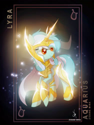 Size: 3161x4200 | Tagged: safe, artist:zidanemina, lyra heartstrings, pony, unicorn, absurd resolution, aquarius, armor, background pony, crossover, female, gold cloth, gold saint, mare, saint seiya, solo, zodiac