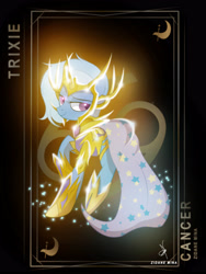 Size: 3161x4200 | Tagged: safe, artist:zidanemina, trixie, pony, unicorn, absurd resolution, armor, cancer (horoscope), crossover, female, gold cloth, gold saint, helmet, mare, saint seiya, smiling, solo, zodiac