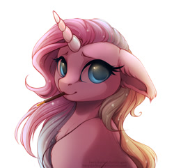 Size: 774x746 | Tagged: safe, artist:kerydarling, oc, oc only, pony, unicorn, bust, female, mare, mouth hold, not fluttershy, portrait, simple background, solo, white background, ych result