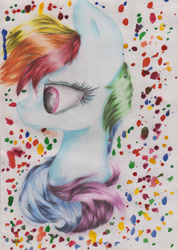 Size: 722x1014 | Tagged: safe, artist:rinioshi, rainbow dash, pegasus, pony, bust, female, mare, profile, solo, traditional art