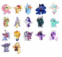 Size: 2500x2300 | Tagged: safe, artist:rinioshi, applejack, coco pommel, derpy hooves, fluttershy, lyra heartstrings, maud pie, nightmare moon, pinkie pie, queen chrysalis, rainbow dash, rarity, spitfire, starlight glimmer, sunset shimmer, tree hugger, trixie, twilight sparkle, changeling, changeling queen, earth pony, pegasus, pony, unicorn, bible, big ears, bust, clock, female, good heavens look at the time, halo, it's high noon, mare, meme, one eye closed, pinkamena diane pie, portrait, suddenly hands, upside down, wink