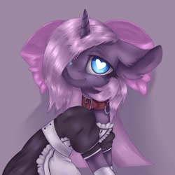 Size: 2000x2000 | Tagged: safe, artist:rinioshi, artist:wopphank, oc, oc only, oc:amelie ross, pony, unicorn, bow, clothes, collar, ear fluff, female, hair bow, heart eyes, maid, mare, simple background, solo, wingding eyes