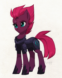 Size: 1180x1480 | Tagged: safe, artist:lispp, tempest shadow, pony, unicorn, my little pony: the movie, armor, broken horn, eye scar, female, mare, scar, simple background, solo, white background