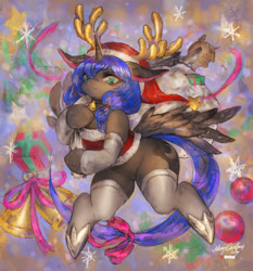 Size: 1025x1100 | Tagged: safe, artist:girlsay, princess luna, alicorn, pony, antlers, christmas, clothes, cute, female, hat, holiday, looking at you, lunabetes, mare, patreon, patreon logo, reindeer antlers, santa hat, smiling, solo, stockings, thigh highs