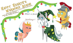 Size: 4500x2700 | Tagged: safe, artist:sketchmcreations, flash magnus, somnambula, star swirl the bearded, pony, merry christmas, mistletoe, pointy ponies, prank, simple background, transparent background