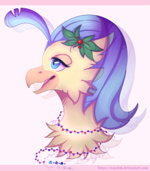 Size: 1435x1639 | Tagged: safe, artist:topolok, princess skystar, classical hippogriff, hippogriff, my little pony: the movie, bust, female, holly, portrait, solo