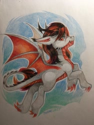 Size: 720x960 | Tagged: safe, artist:share dast, oc, oc only, dracony, hybrid, flying, slit eyes, solo, traditional art