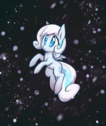 Size: 835x1000 | Tagged: safe, artist:mirroredsea, oc, oc only, oc:snowdrop, pegasus, pony, cute, female, filly, ocbetes, snow, snowfall, solo