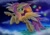 Size: 3444x2435 | Tagged: safe, artist:alexbluebird, fluttershy, butterfly, pegasus, pony, female, flying, looking back, mare, night, smiling, solo, starry night, stars