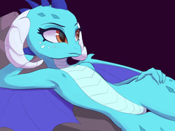 Size: 1024x768 | Tagged: safe, artist:raikoh, dragon lord ember, princess ember, dragon, armpits, curved horn, dragoness, draw me like one of your french girls, female, hand on hip, solo, sultry pose