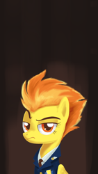 Size: 750x1334 | Tagged: safe, artist:soshyqqq, spitfire, clothes, looking at you, necktie, raised eyebrow, solo, uniform, wonderbolts, wonderbolts uniform