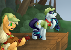 Size: 2000x1400 | Tagged: safe, artist:evakulisreal, applejack, coloratura, earth pony, pony, acoustic guitar, clothes, female, singing