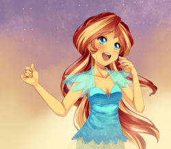 Size: 2064x1800 | Tagged: safe, artist:loyaldis, sunset shimmer, equestria girls, my past is not today, cleavage, clothes, crying, female, open mouth, singing, smiling, solo, stars, tears of joy