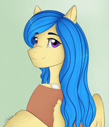 Size: 1024x1185 | Tagged: safe, artist:fairdahlia, oc, oc only, oc:dahlia, anthro, pegasus, anthro oc, bust, female, gradient background, looking at you, looking back, looking back at you, mare, portrait, solo