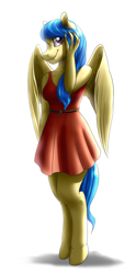 Size: 842x1700 | Tagged: safe, artist:fairdahlia, artist:mykegreywolf, oc, oc only, anthro, pegasus, unguligrade anthro, collaboration, breasts, clothes, dress, female, solo