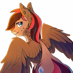 Size: 2160x2160 | Tagged: safe, artist:fensu-san, oc, oc only, oc:ducheved, pegasus, pony, looking at you, looking back, looking back at you, male, simple background, solo, stallion, white background