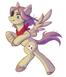 Size: 2495x2894 | Tagged: safe, artist:fensu-san, oc, oc only, pegasus, pony, bandage, ear piercing, earring, eyepatch, jewelry, neckerchief, not fluttershy, piercing, pirate, simple background, solo, unshorn fetlocks, white background