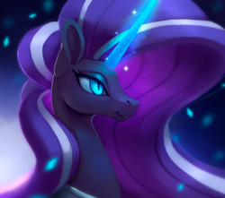 Size: 900x797 | Tagged: safe, artist:rodrigues404, nightmare rarity, pony, unicorn, female, glowing horn, mare, slit eyes, smiling, solo