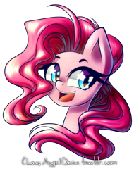 Size: 685x900 | Tagged: safe, artist:chaosangeldesu, pinkie pie, pony, bust, female, mare, open mouth, simple background, solo, starry eyes, transparent background, wingding eyes