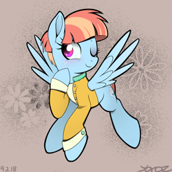 Size: 2018x2018 | Tagged: safe, artist:yorozpony, windy whistles, pegasus, pony, clothes, cute, female, mare, one eye closed, smiling, solo, windybetes, wink