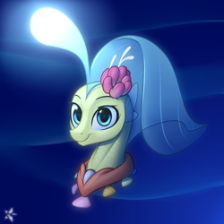 Size: 2200x2200 | Tagged: safe, artist:starfall-spark, princess skystar, seapony (g4), my little pony: the movie, bioluminescent, bust, female, jewelry, peytral, portrait, seashell, seashell necklace, simple background, smiling, solo