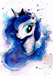 Size: 1600x2283 | Tagged: safe, artist:shiinadrawmiku, princess luna, alicorn, pony, bust, portrait, traditional art, watercolor painting