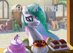 Size: 1600x1169 | Tagged: safe, artist:hardbrony, princess celestia, twilight sparkle, twilight sparkle (alicorn), oc, alicorn, pony, ballerina, cake, cakelestia, cyrillic, food, russian, solo focus, tutu, twilarina, window