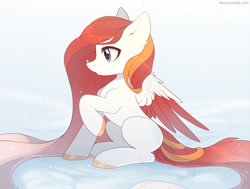 Size: 2560x1932 | Tagged: safe, artist:fensu-san, oc, oc only, pegasus, pony, female, mare, raised hoof, sitting, snow, solo, spread wings, wings